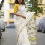 White Kala Cotton Bhujori Saree Online | Avoran Creation