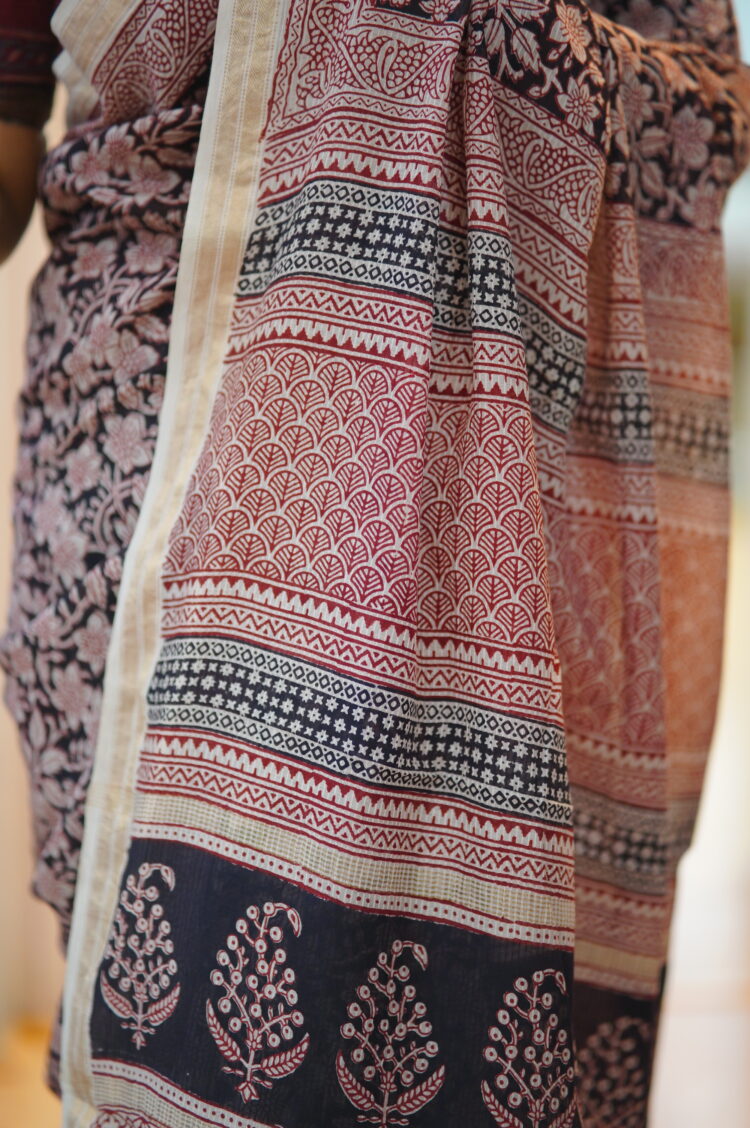 Bagh Hand Block Printed Natural Dyed Chanderi Silk Saree - Image 4