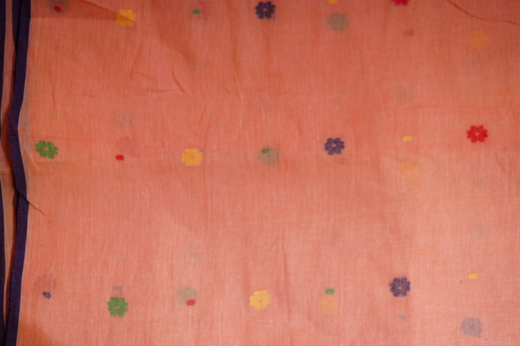 Peach Hand woven Jamdani Fabric - Image 3