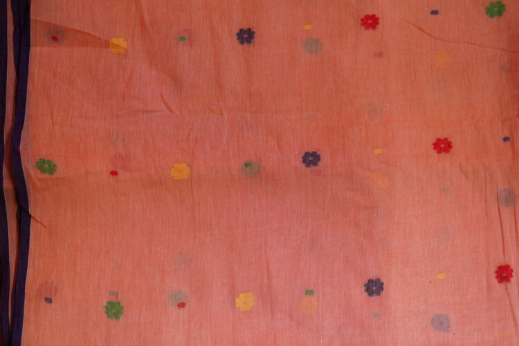 Peach Hand woven Jamdani Fabric - Image 2