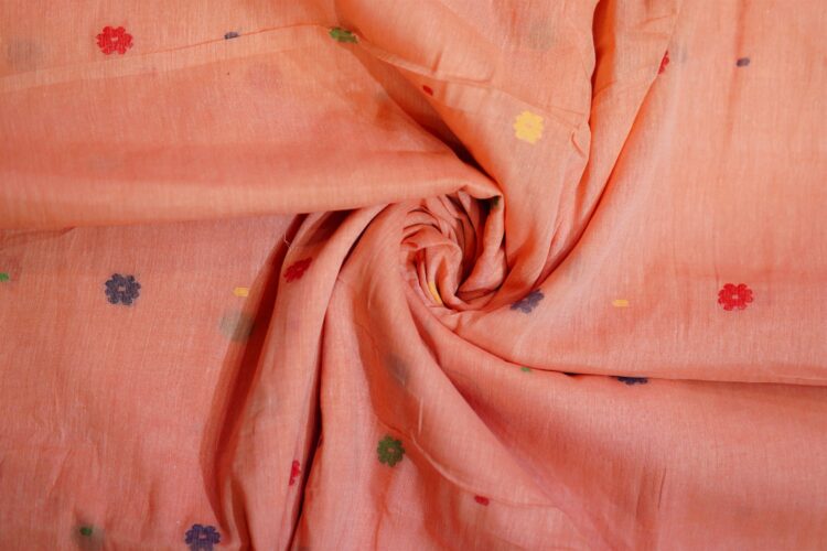 Peach Hand woven Jamdani Fabric