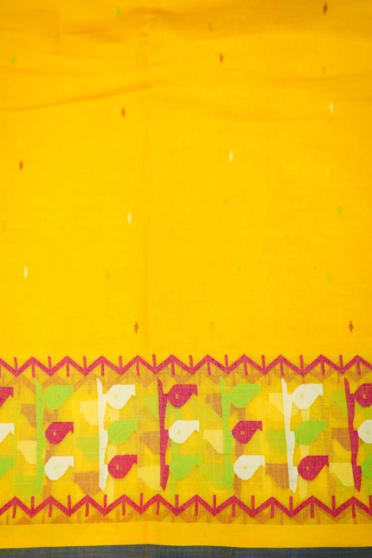 Pure Handloom cotton Jamdani Fabric-Yellow