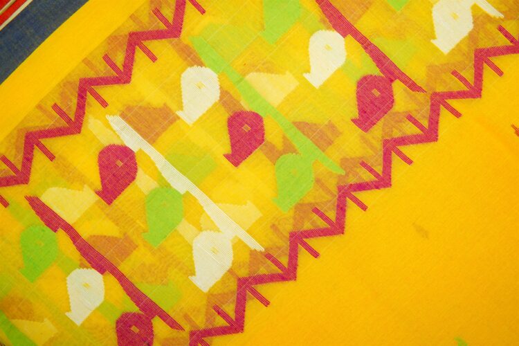 Pure Handloom cotton Jamdani Fabric-Yellow - Image 2