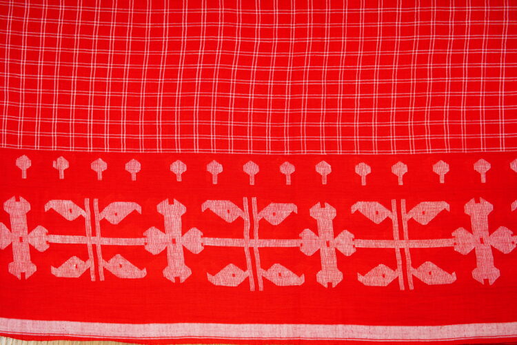 Pure Handloom Cotton Jamdani Fabric-Red