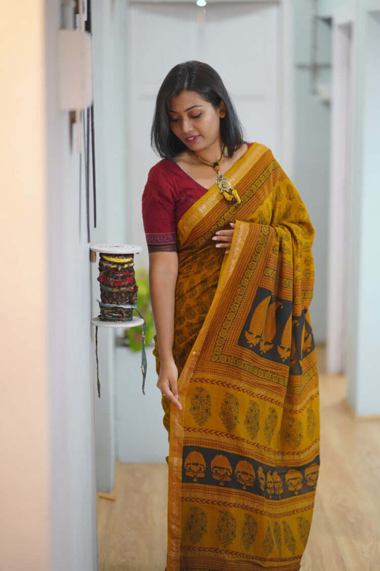 Bagh Hand Block Printed Maheswari Silk Saree - Image 2