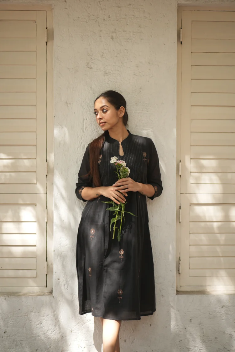 Black Handwoven Cotton Jamdani Dress