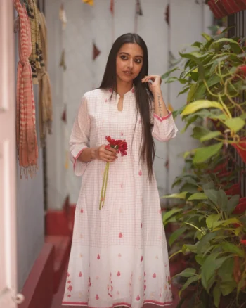 White Handwoven Jamdani Dress