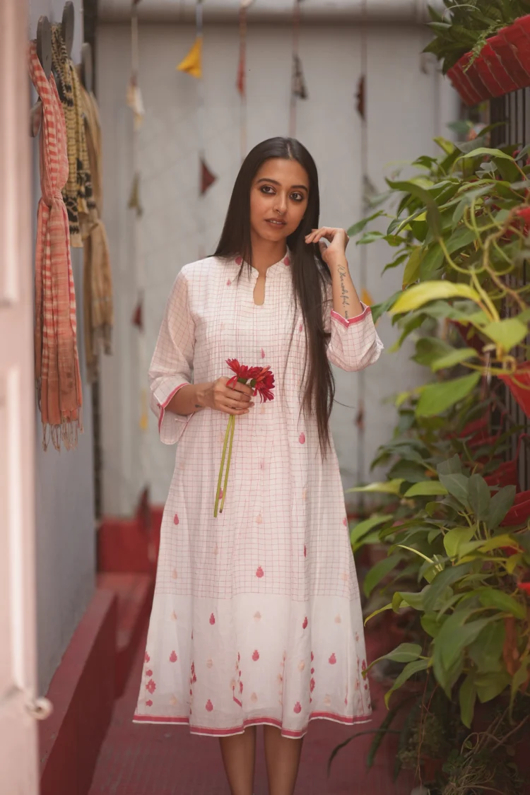White Handwoven Jamdani Dress