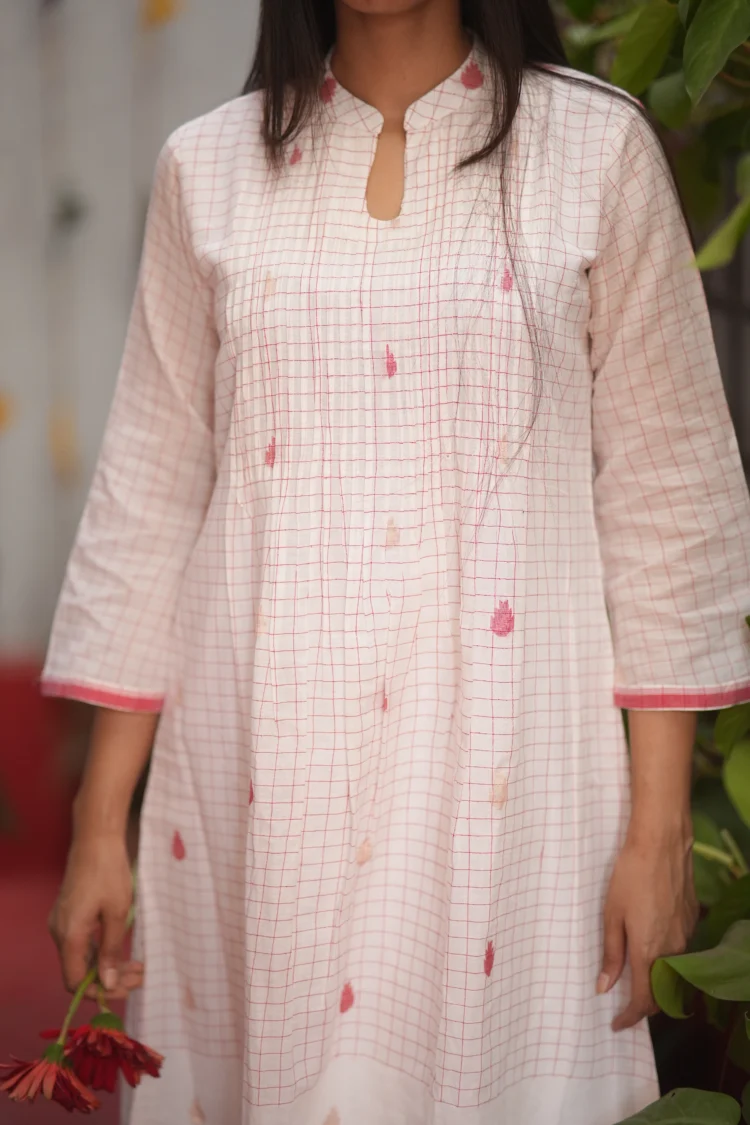 White Handwoven Jamdani Dress - Image 5