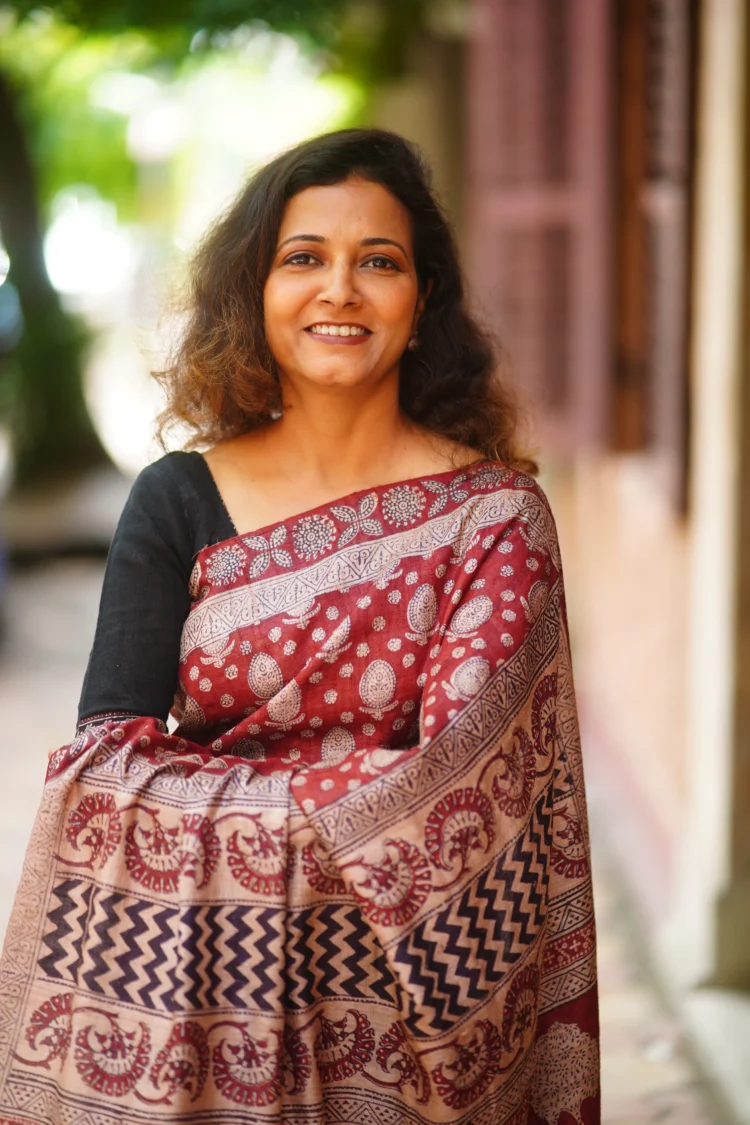 Maroon small buta Tasar saree with Bagh Print - Image 2