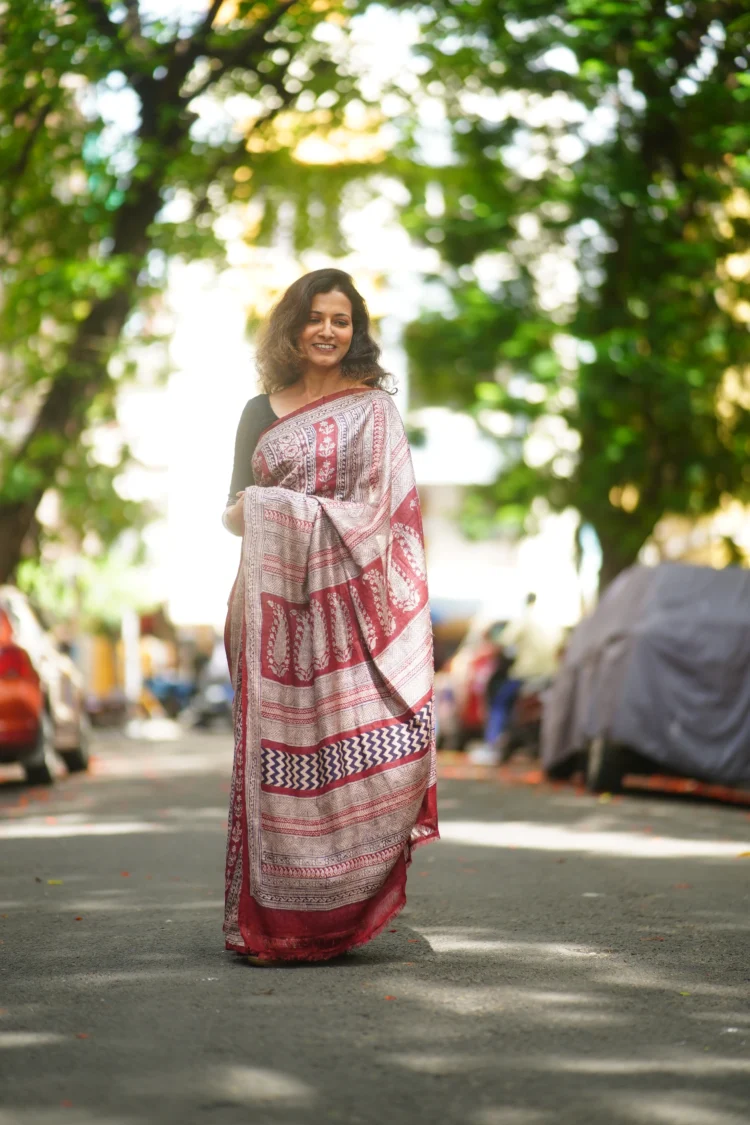 Bagh Hand-Block printed Tasar Saree