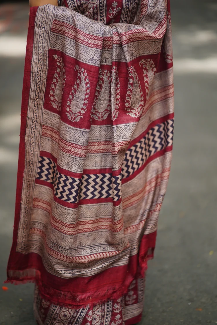 Bagh Hand-Block printed Tasar Saree