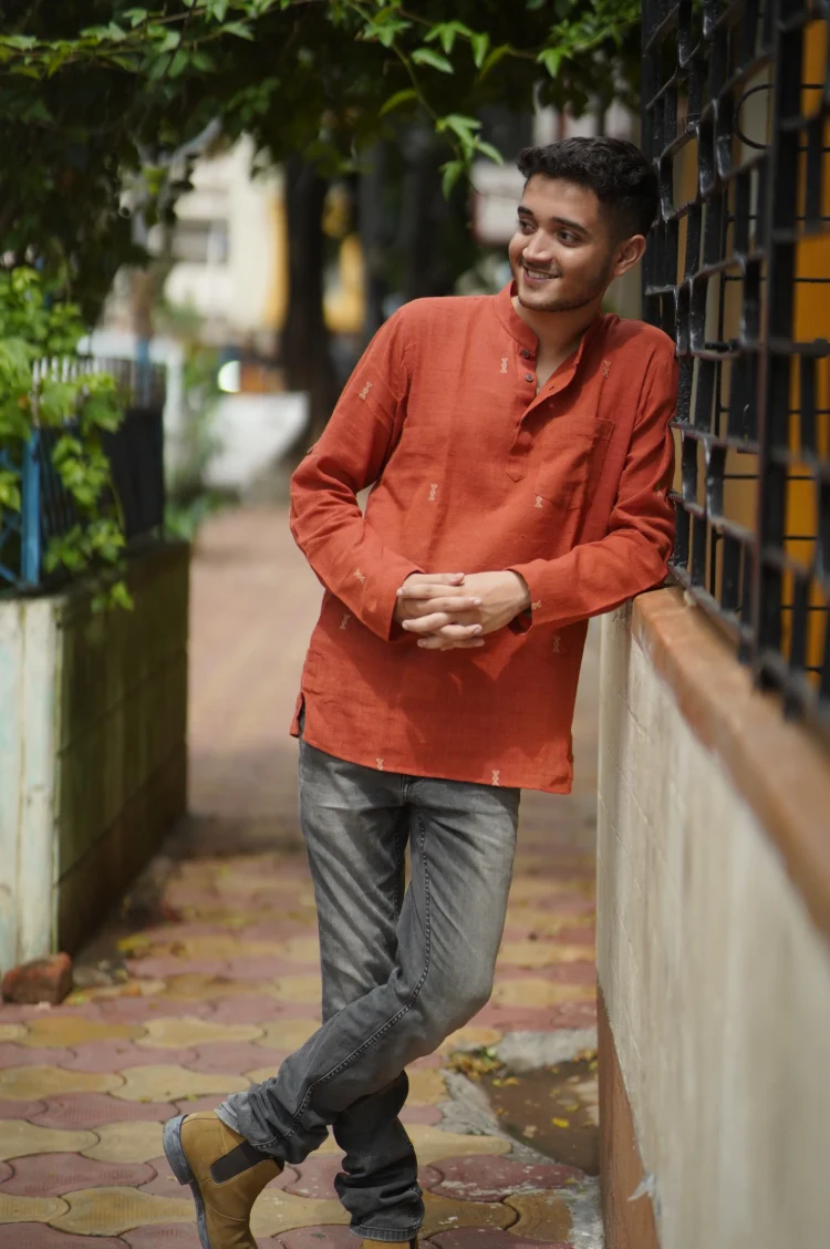Rust Colour Kala Cotton Kurta - Image 5