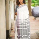 White Kala Cotton Bhujori Saree Online | Avoran Creation