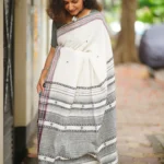 White Kala Cotton Bhujori Saree Online | Avoran Creation