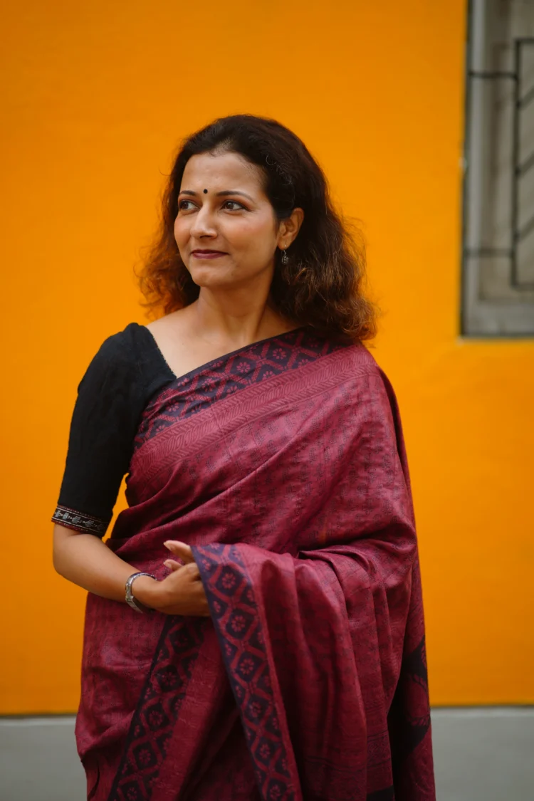 Maroon Tasar Saree with Bagh Print - Image 2