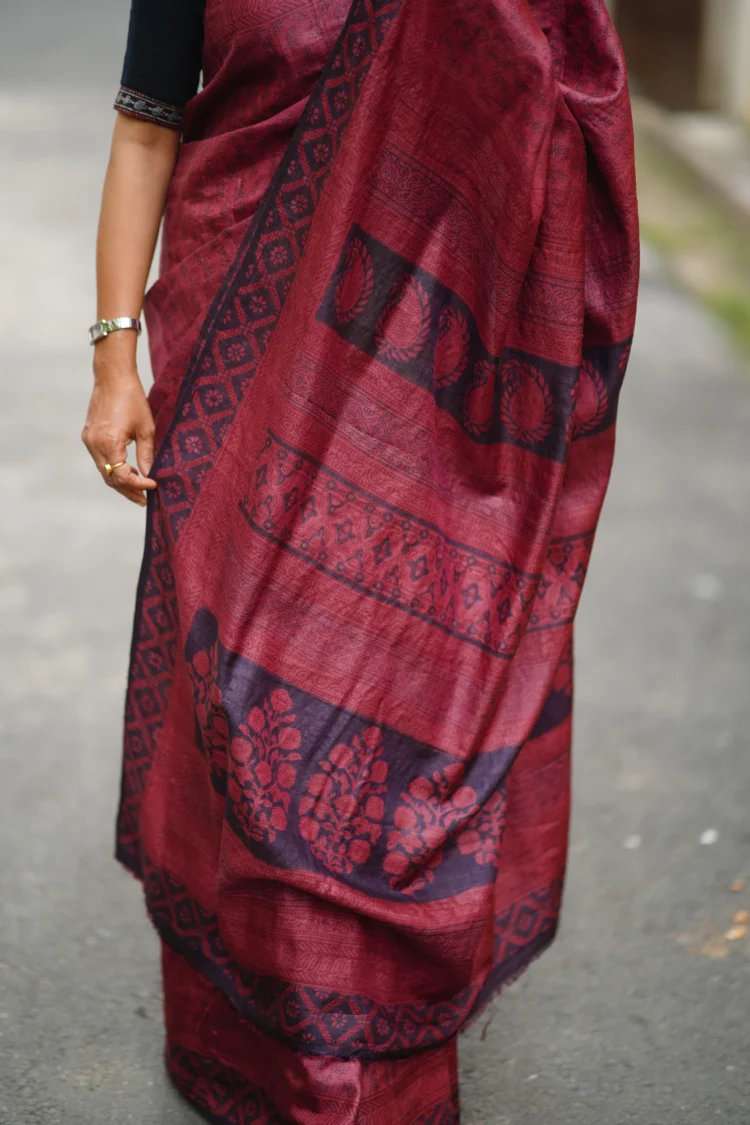 Maroon Tasar Saree with Bagh Print - Image 6