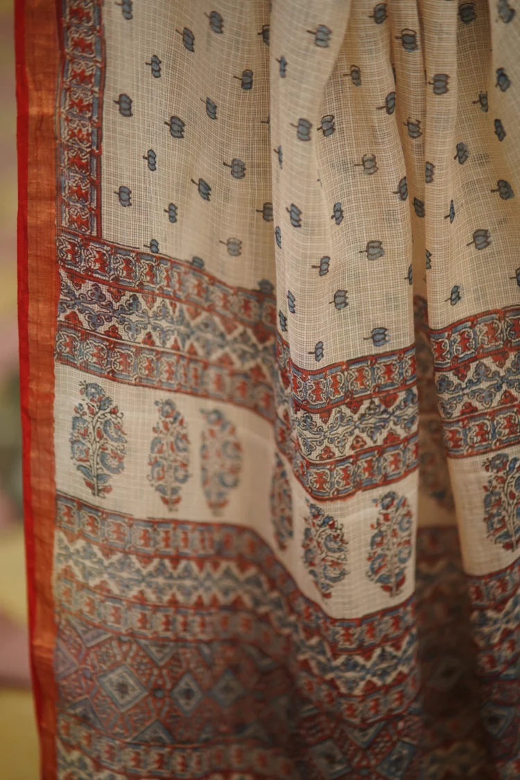Kota Saree in Ajrakh print with Lotus motifs - Image 4