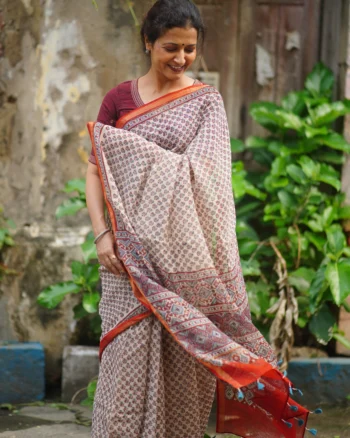 Kota Saree in Ajrakh print with Floral Motif