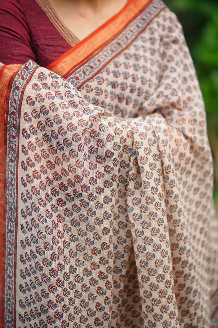 Kota Saree in Ajrakh print with Floral Motif - Image 4