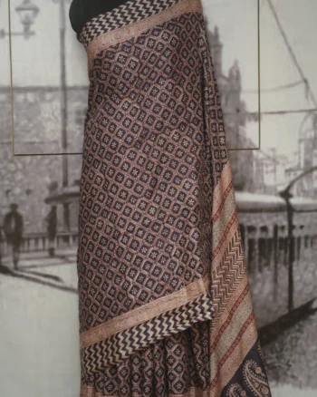 Black Bagh Hand-Block printed Tasar Saree