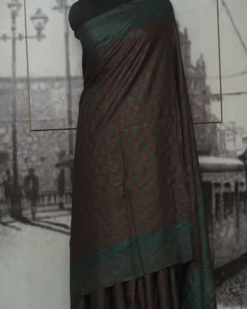 Chocolate with Green Buta Bagh Print Tasar Saree