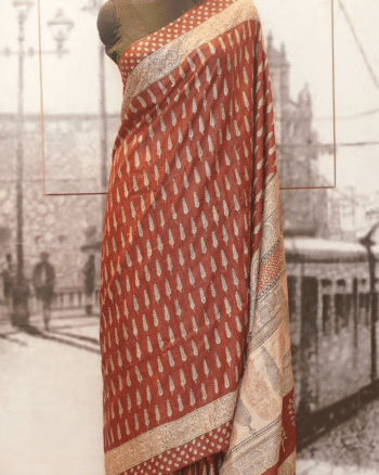 Bright Maroon Tasar Silk with Bagh Print