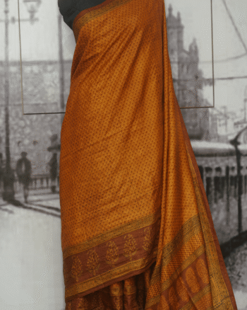 Yellow with Maroon Buta Pure Tasar Silk with Bagh Print