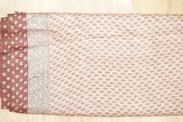 Bright Maroon Tasar Silk with Bagh Print - Image 5