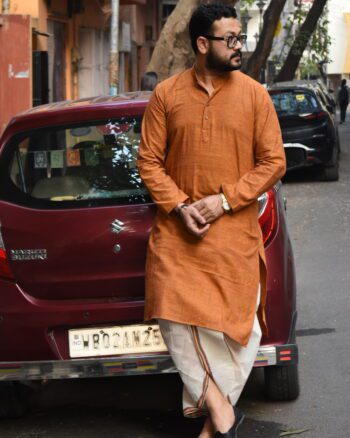 Cream ready to wear dhoti with brown border
