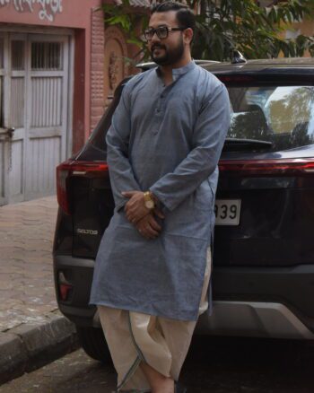 White with Brown borderready to wear dhoti