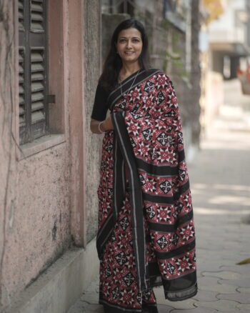 Red with Black Border Telia Rumal Cotton Saree