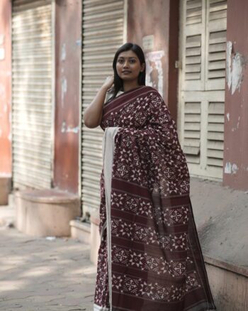 Maroon Telia Rumal Cotton Saree