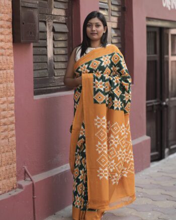 Yellow and Black Telia Rumal Cotton Saree