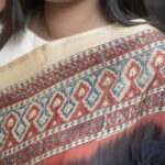 Handcrafted Bandhej Ajrakh silk saree in midnight blue with rich detailing