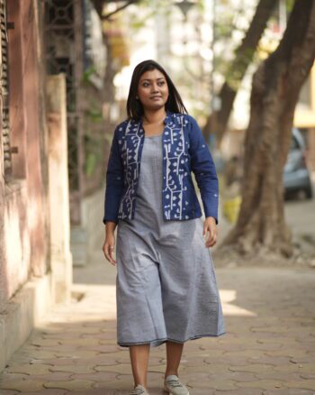Blue Jamdani Border Jacket with Tunic