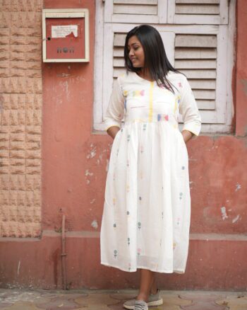 White Border Jamdani Dress