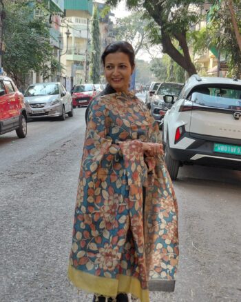 Ice Blue Tasar Kalamkari Dupatta