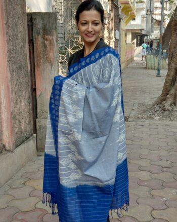 Blue Ikat Cotton Dupatta with Tussel