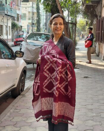 Plum Shibori Tasar Stole with Hand-knotted Tassels