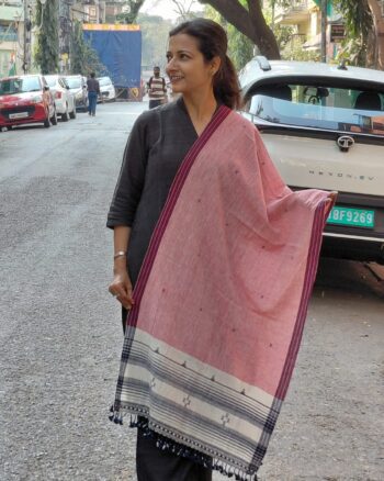 Pink Organic Kala Cotton Bhujodi Stole