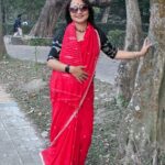 Red Jamdani cotton saree with running blouse piece by Avoran
