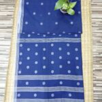 Blue cotton Jamdani saree with floral buta