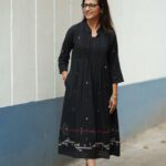 lack Jamdani handwoven cotton dress with delicate traditional woven motif