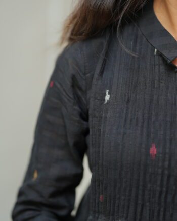 Black Jamdani dress made using traditional handloom weaving technique