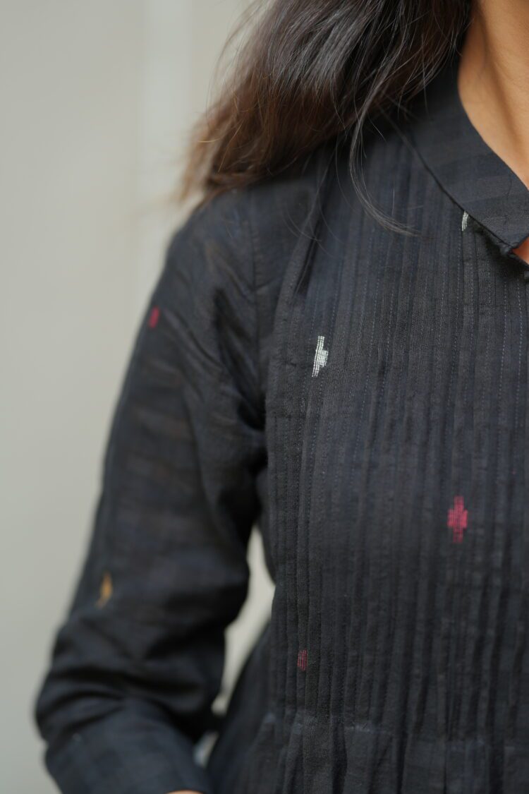 Black Jamdani dress made using traditional handloom weaving technique