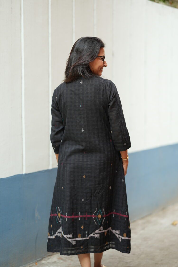 Black Jamdani dress made using traditional handloom weaving technique